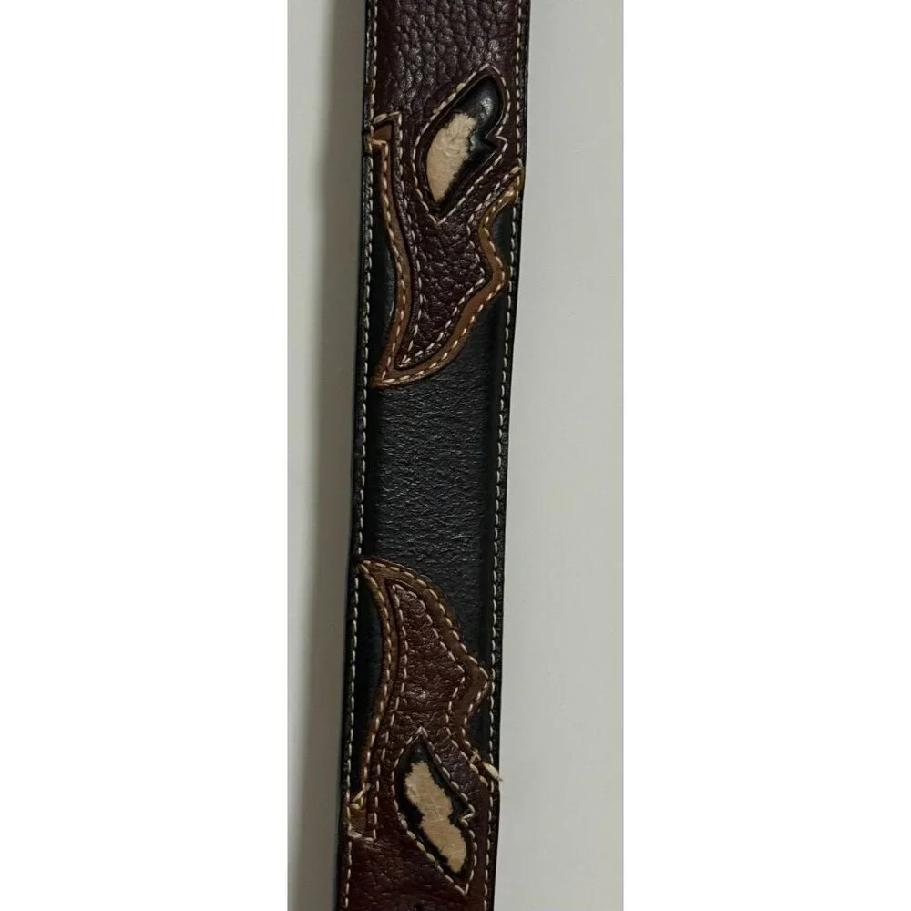 Larry Mehan Leather Belt‎ Sz 34 Western Silver Star Concho Intricate Stitching